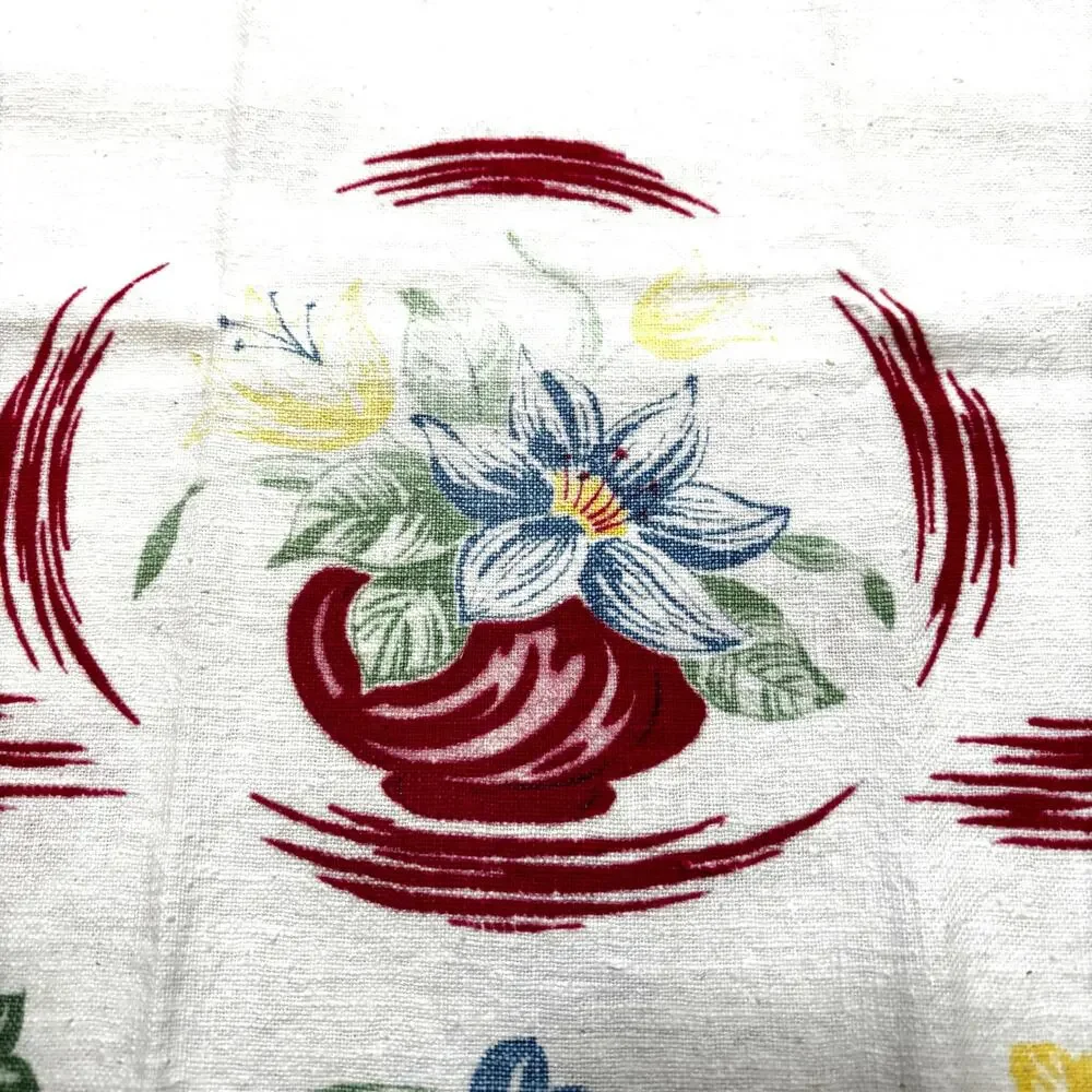 Vintage cotton kitchen tea towel faded mid century country cottage farmhouse